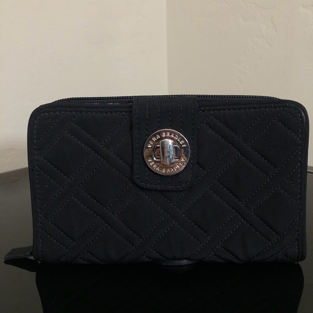 Vera Bradley Black Quilted Wallet with Silver Accent